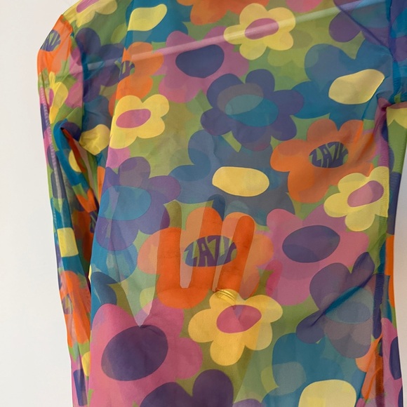 Lazy Oaf Colorful Floral Mesh Long Sleeve Top 8 - S - Picture 3 of 3